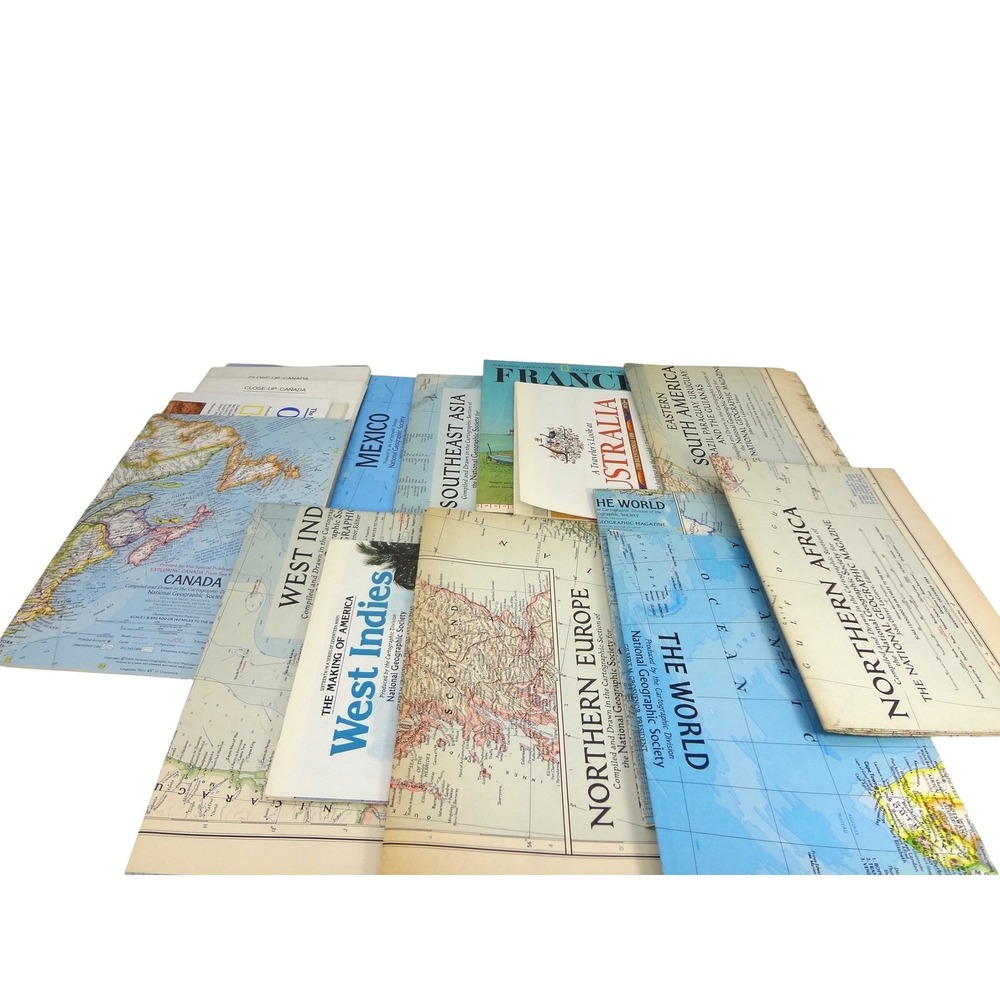Vintage National Geographic Map Lot Northern Europe Africa Canada West Indies